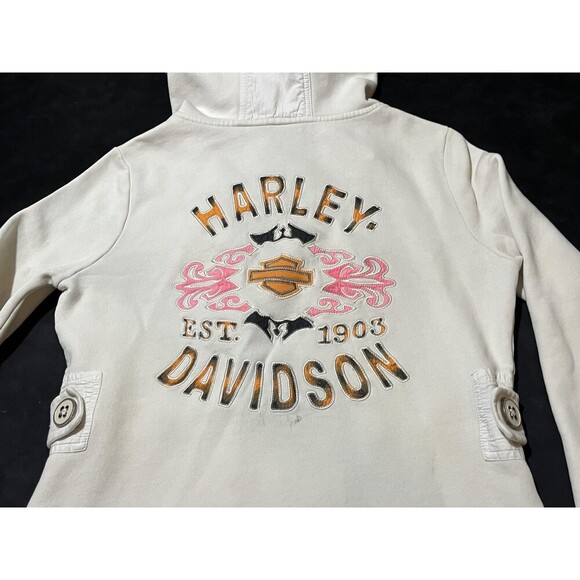 Harley Davidson Coat Women Large Blazer Hooded Fleece Pea Coat Embroidered Biker - Picture 4 of 16